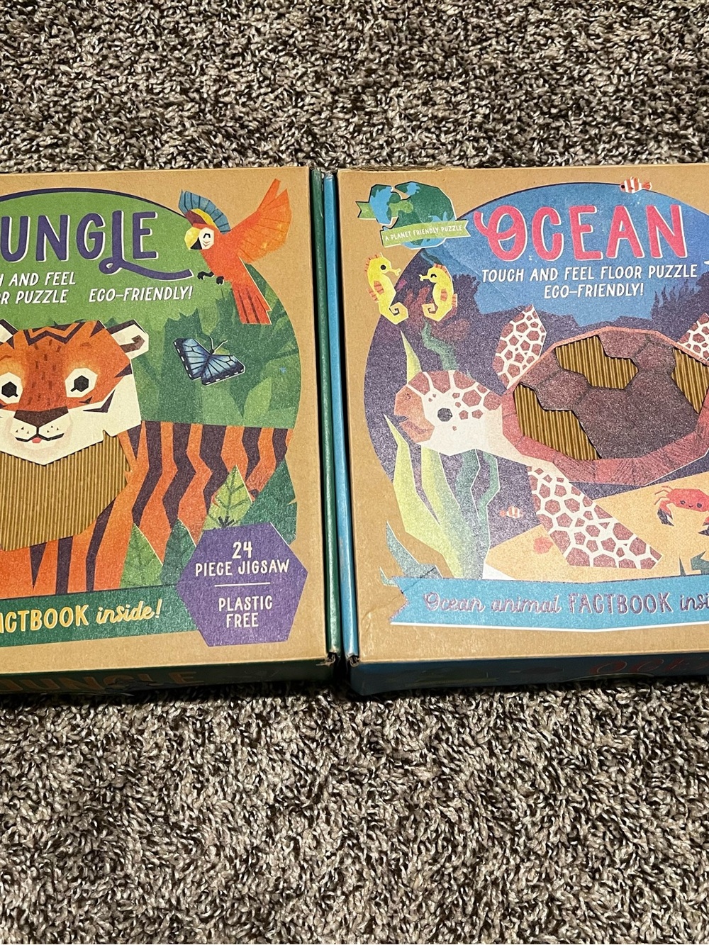 2 Touch & Feel Kids Puzzle Set - Jungle (Green) & Ocean (Blue)